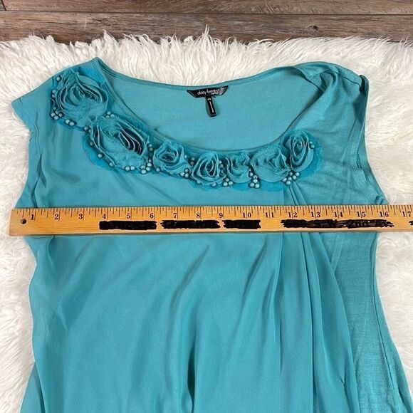 DAISY FUENTES Womens Floral Beaded Sleeveless Top Teal Size Petite Small - Picture 9 of 10